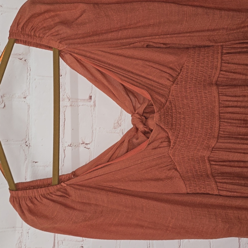 Mustard Seed Terracotta Puff Sleeves Mini Dress Cotton/Polyester Womens Size L - Picture 2 of 16